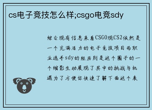 cs电子竞技怎么样;csgo电竞sdy